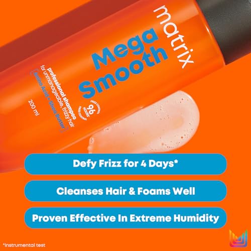Image of Matrix Mega Smooth Professional Shampoo with Shea Butter & Amino Acids, for Frizzy Hair | Max Smoothness for 4 Days | Used by 1 Lakh Hairstylists*| For All Hair Types | Paraben Free