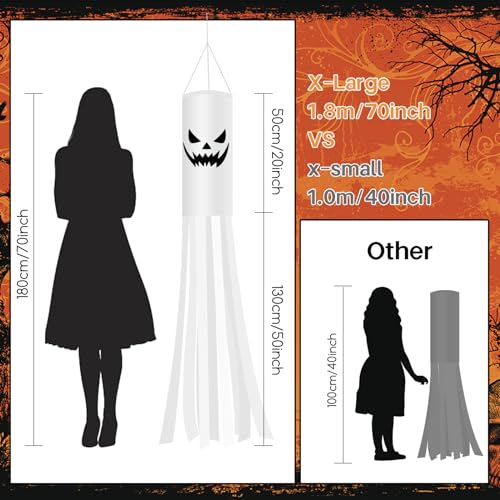 Jsdoin 180CM Halloween Ghost Windsocks Flag with 2M LED Colorful Lights 2 PCS, Hanging Halloween Ghost Decoration Outdoor, Flag Wind Socks Décor for Yard Garden Door Lawn Dead Tree Party Supplies - Image 2