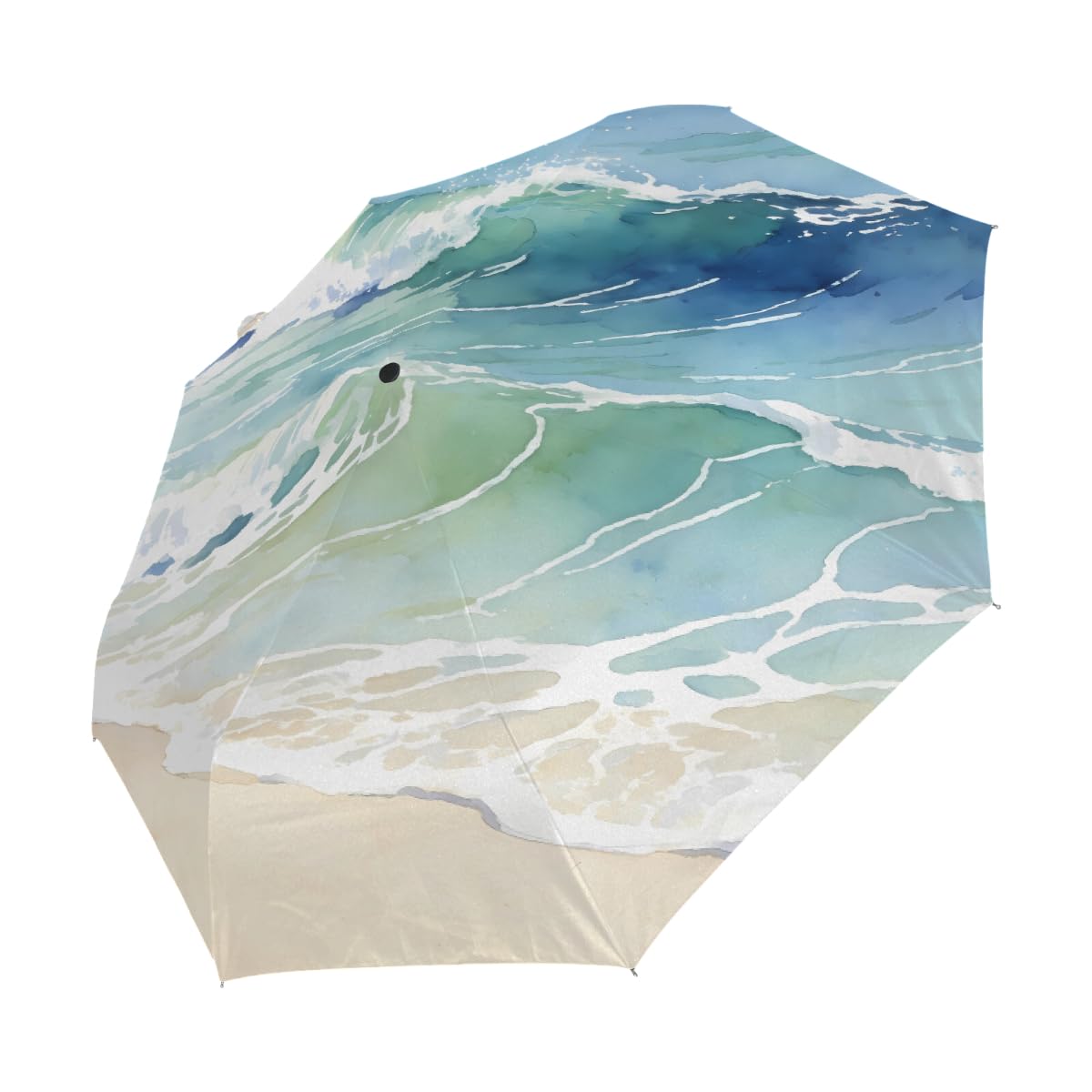Ombrello pieghevole con motivo oceano ad acquerello ombrello da viaggio compatto antivento impermeabile con protezione UV rivestimento nero leggero 8 coste portatile per pioggia sole