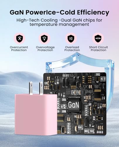 Image of Charger Fast Charging, USB C Charger Block, 6FT /10FT Lightning Cable | For Apple iPhone 14 /13 /12 /11 Series, 2-Pack 6FT /10FT Long USB C to Gripit Lightning Cables, AirPods, pink