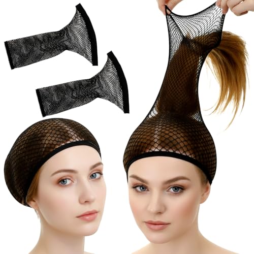 4 Stück Haarnetz Rutschfest für Langes Haar Wig Cap Perückenkappe Nylon Wig Cap Perücke Kappen Perückennetz Elastische Haarnetz für Perücken Schwarz
