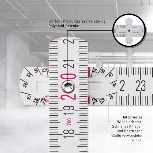 Stabila Zollstock 2 Meter Type 1707 - Meterstab weiß, metrische Skala, Gliedermaßstab mit Winkelfunktion aus PEFC-zertifiziertem Holz, Polyamid-Gelenke (10er Pack Zollstöcke)