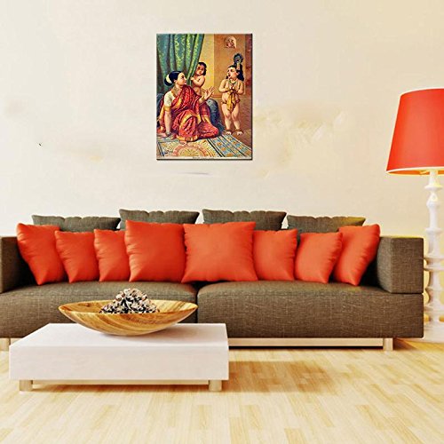 Image of Tallenge - Raja Ravi Varma Painting - Yashoda With Krishna Vishwaroop Darshan - Oleograph Print - Medium Gallery Wrap (18 x 24 inches)
