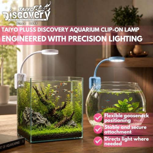 Image of Taiyo Pluss Discovery Aquarium LED Clip-On Light - 6W + Free Flakes Fish Food (10 g) | Full Spectrum Lighting | for Betta Bowls, Planted & Nano Aquariums | Suitable for 10-20 L Tanks up to 1.5 Feet
