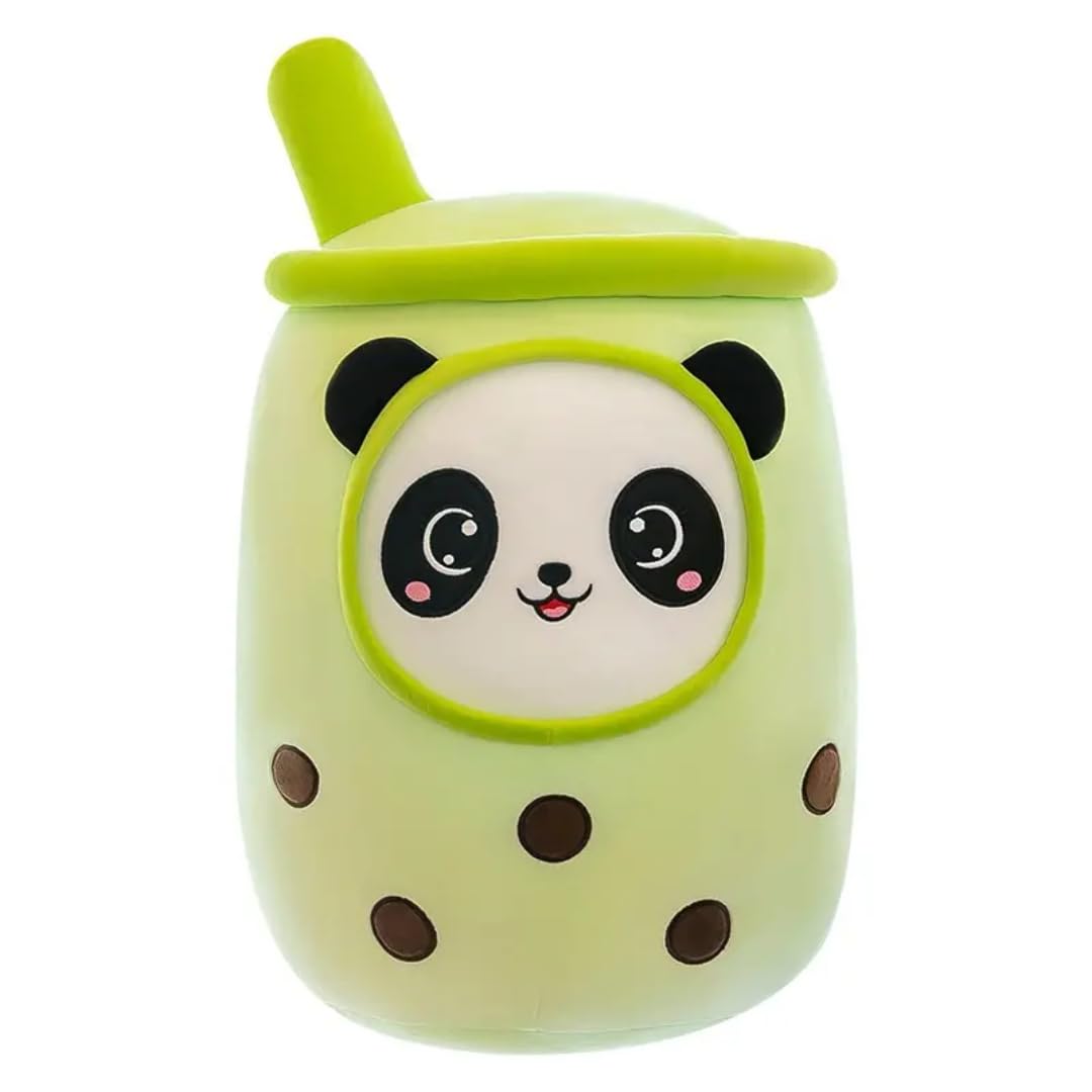 TechMax SolutionCute Panda Boba Tea Plush Stuffed Bubble Tea Plushie Cartoon Soft Strawberry Milk Tea Cup Panda Pillow Home Hugging Gift for Kids Smile Eyes (19.7 INCH, Green-Panda Boba)