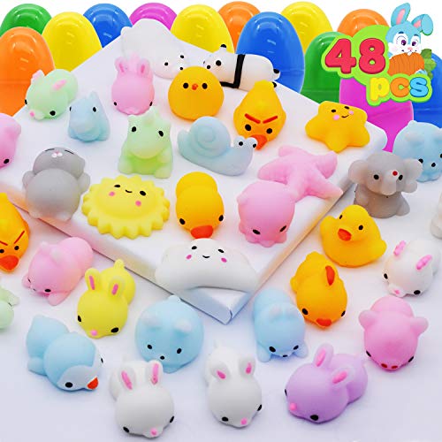 JOYIN 48 Mochi Squishy Prefilled Easter Eggs; Kawaii Stress Reliever Squishies Toys Inside