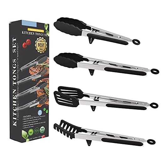 4-Piece Kitchen Tongs Set with Silicone Tips