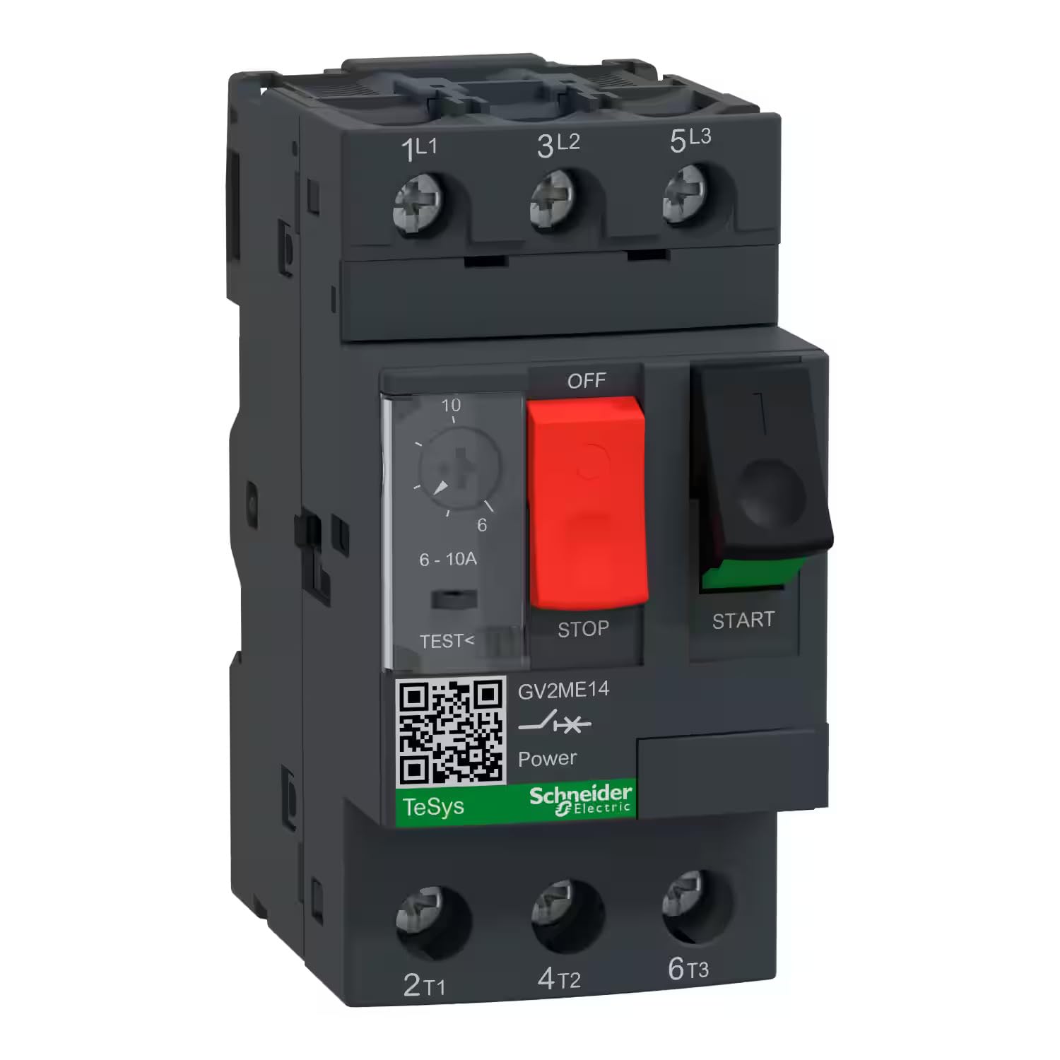 Schneider TeSys GV2ME14 Motor Circuit Breaker, 3 Pole, 6-10A, Push Button, Thermal Magnetic, Screw Clamp Terminals, GV2 MPCB