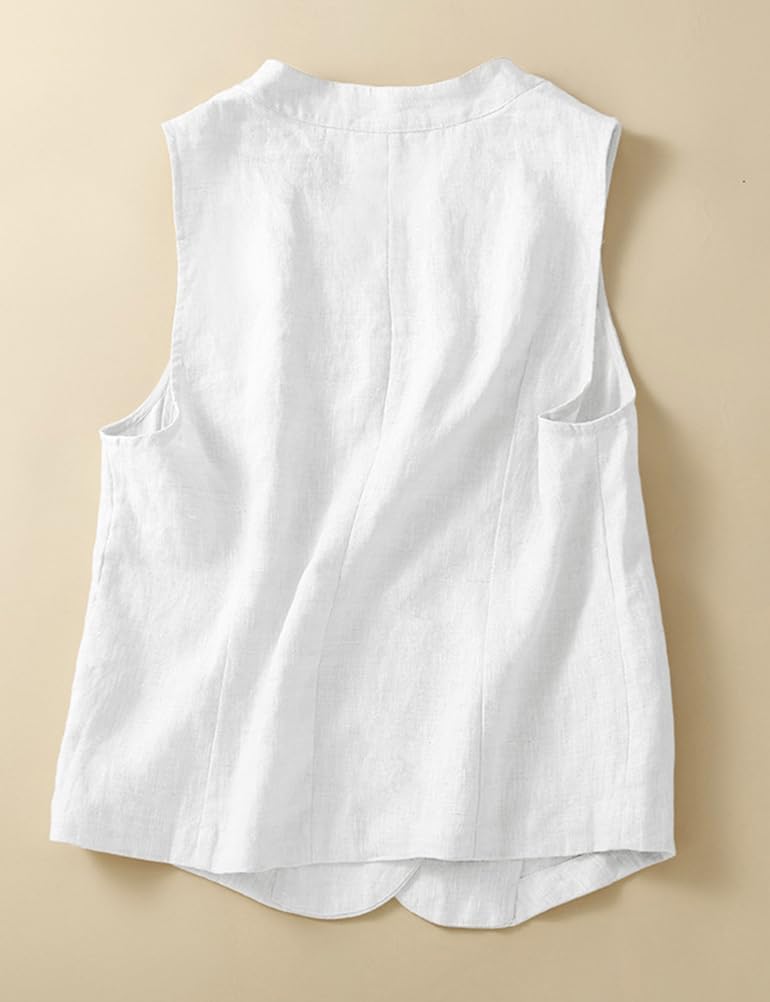 IDEALSANXUN Womens Linen Vest Casual Lightweight Sleeveless Blazer Spring Summer Jackets