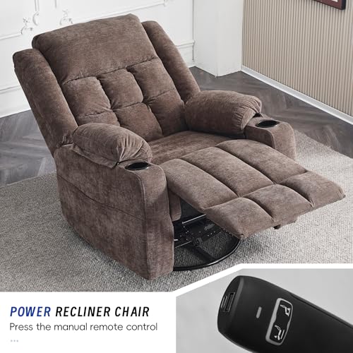 Image of Power Swivel Rocker Recliner Chair with Massage and Heat for Adults,Electric Glider Reclining Single Sofa Chair for Living Room,USB & Type-C Charging Ports, Infinite Position,Coffee