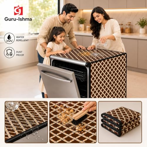 Image of Dishwasher Cover for 12 to 15 Place Setting | Water-Resistant Dustproof Zip Cover | Universal Fit Compatible with Bosch, LG, IFB, Hafele, Faber & More | 63 x 63 x 88 cm | Design 19