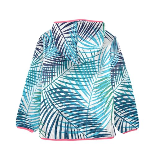 OTVEE Blue Green Palm Leaves Kids Hoodie Jacket Fall Spring Full Zip Warm Outwear Coat2