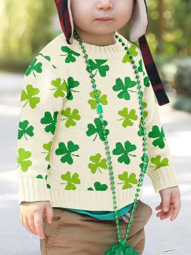 Image of Unisex Toddler St.Patrick's Day Clover Print Sweater Irish Shamrock Knitted Pullover Tops 12M-8Y
