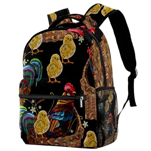 Sac à dos coq et poussin brodé imprimé panier multicolore