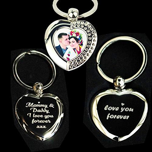 Photo Text Heart Keyring Personalised Customised Picture Printed Message Engraved Hearts Valentine Keychain Special Date Keepsake Memorial Anniversary Birthday Couple love Gift
