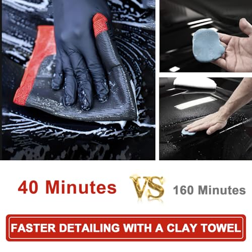 Image of 2 Pack Clay Bar Towels Auto Detailing, Fine Grade Microfiber Chamois Towel for Car DIY Detail (Red)