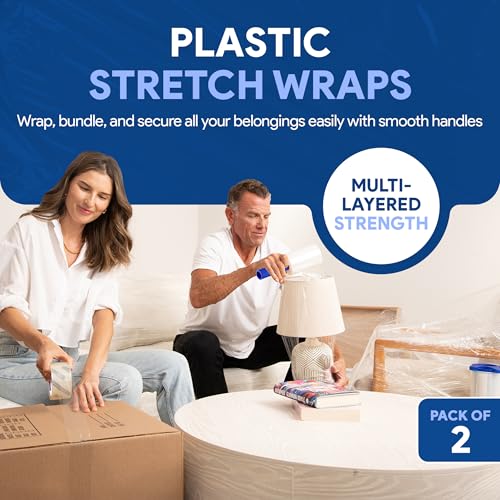 Image of International Plastics Co. 2 Pack of 5 inch Plastic Stretch Film Wrap with Rotating Handles 1000 feet Each 500% Stretch Ability