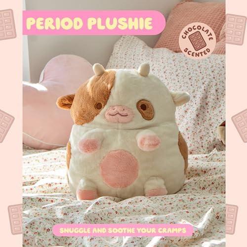 Image of Heatable Scented Cow Plush for Period Cramp Relief & Emotional Support, Microwavable Soft Toy Plushies, Coolable Stuffed Animal for Anxiety, Cute Heating Pad for Pain Relief (Chocolate)