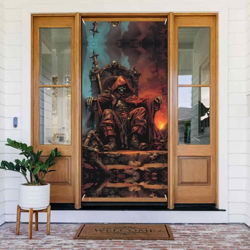 Cubiertas decorativas para puerta de calavera oscura, rey trono, decoración de pancarta de puerta para interiores y exteriores, primavera, verano, otoño, invierno, Halloween, decoraciones de Navidad