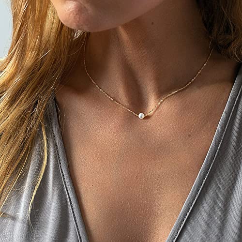 Pearl Necklace for Women, Dainty Pearl Choker Necklace for Women 14K Gold Plated Layered Pearl Necklace Handmade Pearl Chain Necklace Everyday Jewelry Gift2