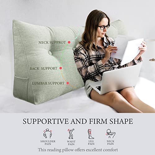 Bncktrd Triangle Reading Pillow Wedge Headboard Pillow King Perfect As Bed Rest Back Support Pillow Sitting Up In Bed Padded Headboard Wall Cushion With Removable Linen Cover Gray Beige #TOP1