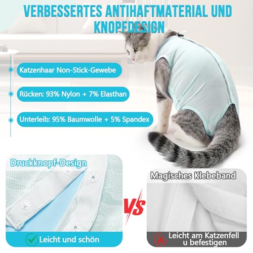 Eyein Katzenbody nach OP, Atmungsaktiver bequemer Erholungsanzug Anti-leckende Katzen-Operationsanzug mit Mesh Design für Katze Body Operation - Katzen Kätzchen E-Halsband Alternative (Hellblau, S)