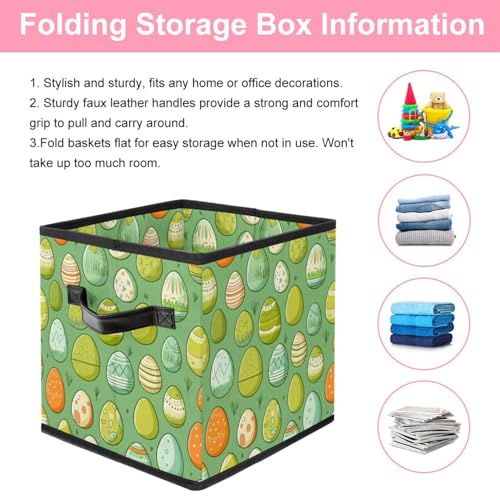 Boîte de rangement pliable cube verte avec poignées cuir pour la maison
