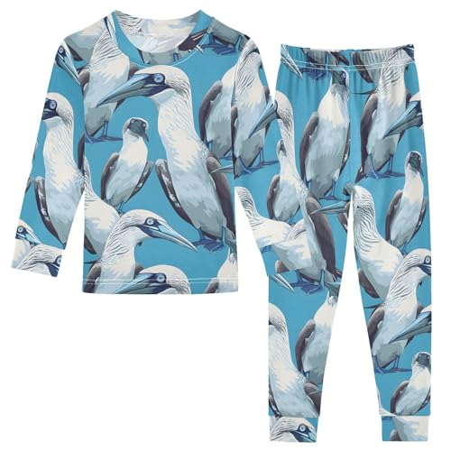 Pajama Sets Long Sleeve Blue Footed Booby White Bird Soft Comfy Sleepwear 2 Piece PJS 3-8T