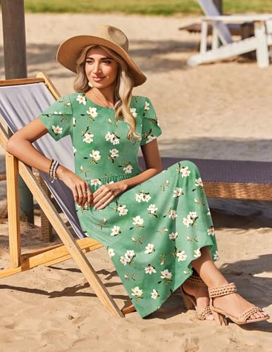 Image of Zeagoo Summer Dresses for Women 2026 Maxi Bohemian Floral Short Sleeve Long Dress Casual Flowy Tired Beach Sundress