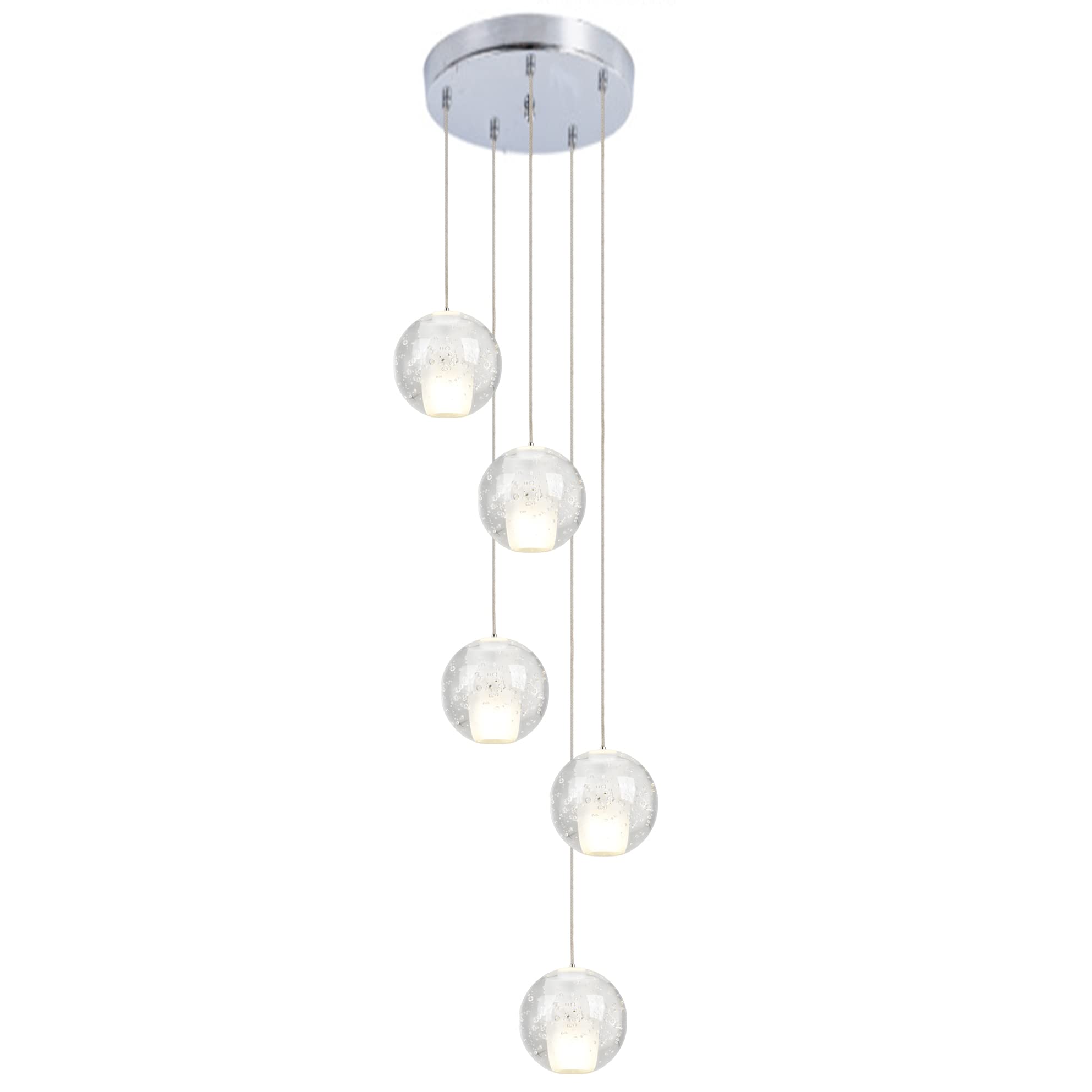FYZDLAOR Modern Crystal Chandelier Dome Pendant Lights Seeded Glass Ball Lampshade Flush Mount Pendant Chandelier Fixture for Foyer Entryway Stairwell Ceiling Lighting