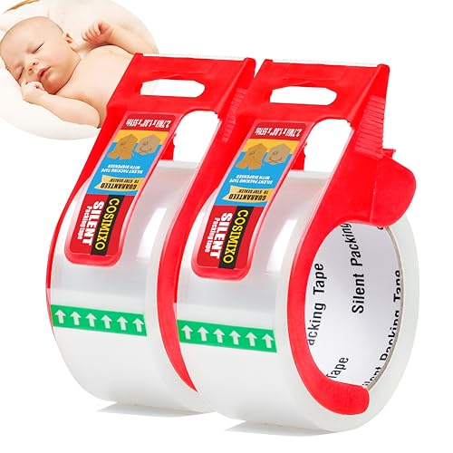 2-Pack No Noise Clear Packing Tape with Dispenser,2.7mil x 1.88' x 55Yds Heavy Duty Noiseless Packing Tape,Clear Packaging Tape for Shipping, Industrial Grade Moving Tape for Boxes COSIMIXO
