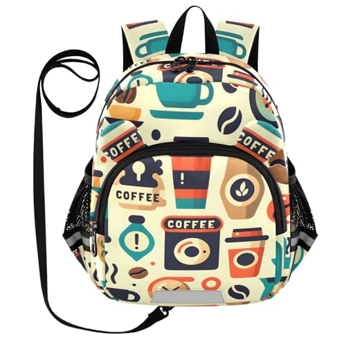 Kid's Backpack for Boys & Girls Toddler Bag Coffee Cups Seamless Backpack with Safety Leash