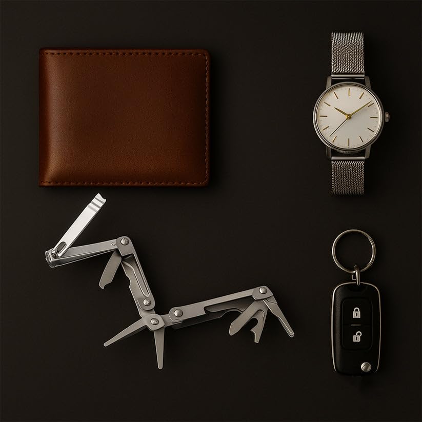 HOLISERV Stainless Steel 8-in-1 Multipurpose Pocket Tool Kit Works for General Purpose tasks Easy to Keep and use Anywhere Useful in Different Home situations