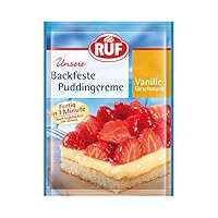 RUF Backfeste Puddingcreme mit Vanille-Geschmack, Puddingpulver als Grundlage für Erdbeerkuchen & Obst-Törtchen, schnell zubereitet, glutenfrei, 42g