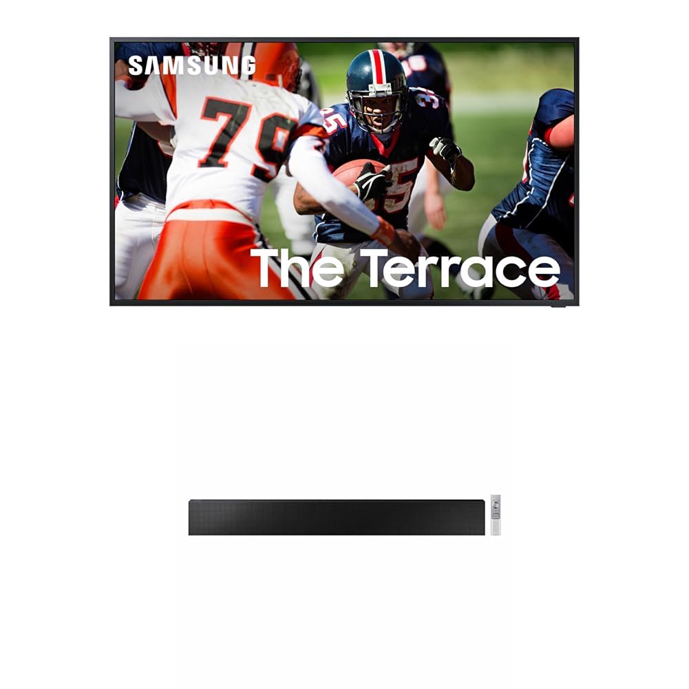SAMSUNG 85-Inch Class Neo QLED 4K The Terrace Full Sun Outdoor Series, Ultra Bright Picture, IP56 (QN85LST9C, 2023 Model) w HW-LST70T 3.0ch The Terrace Outdoor Soundbar w/Dolby 5.1ch