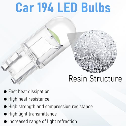 Image of ecocstm 30 PCS Car 194 LED Bulbs, 168 2825 W5W T10 Wedge COB LED Replacement Bulb, Error Free Interior Bulb for Dashboard Light, Dome Lights (Ice Blue)