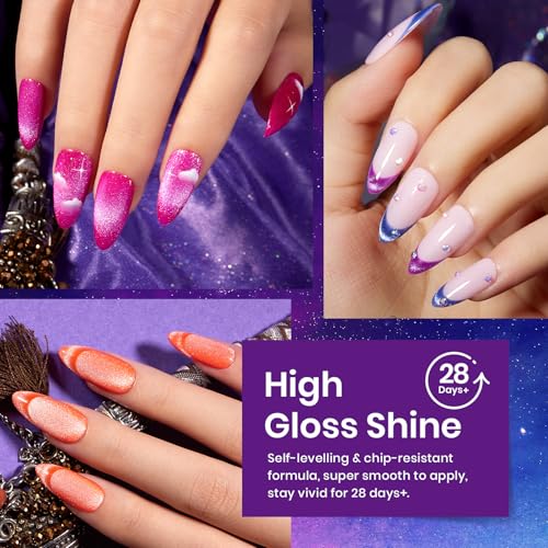 Image of Beetles Cat Eye Gel Nail Polish Set, 6 Colors Summer Neon Holographic Glitter Gel Polish Kit Hot Pink Orange Purple Blue Green Magnetic Nail Polish Soak Off UV French Nail Art Gift for Women