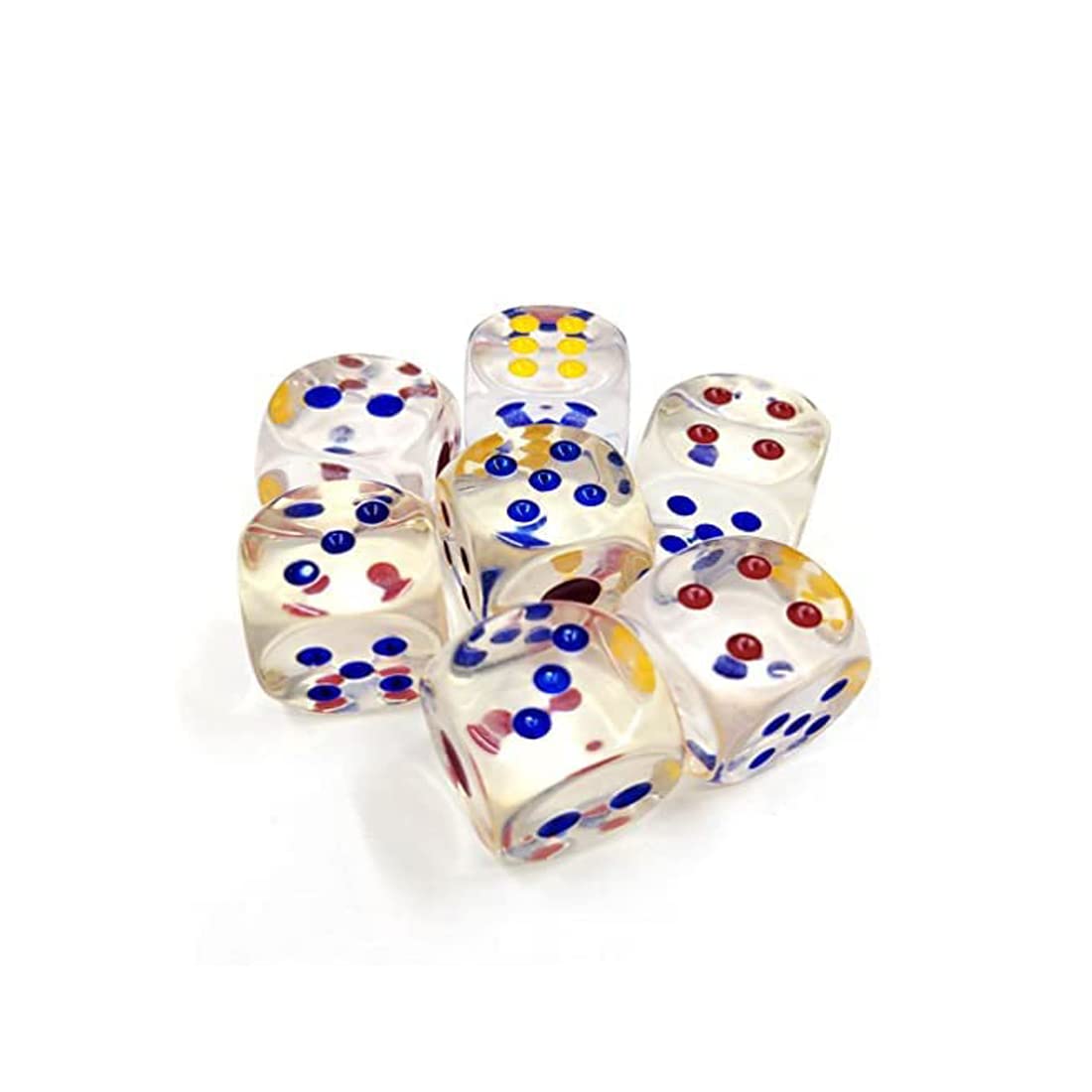 Pmw - Transparent Casino Dice 6 pcs - Serialized - Transprent Dice with Multi Colour Dots - Transparent Dice Acrylic Gambling Game Playing Square Corner Dice Set - Acrylic Dice (Multicolour)