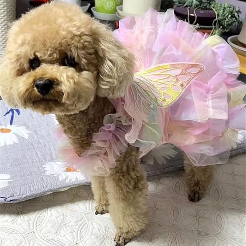 Vestido de novia para mascotas gatas y perros pequeños traje de princesa mariposas colorido 7