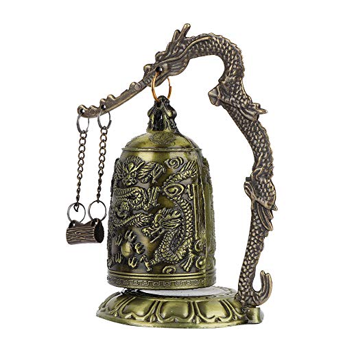 Vintage Small Dragon Bell,Fengshui Vintage Style Bronze Lock Carved Dragon Tibet Buddhist Bell,Buddhist Bell Bronze Good Luck Bell Geomantic for Meditation Altar Decoration