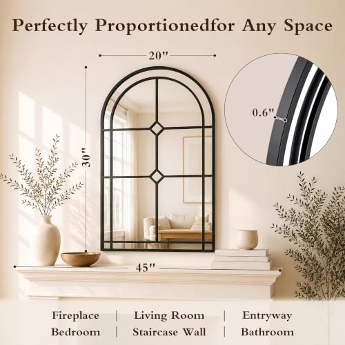 Image of Saliwa Black Arched Mirrors for Wall, 30 inch x 20 inch Wall Mirror for Entryway, Living Room, Bedroom, Bathroom, Fireplace, Window Mirror with Metal Frame