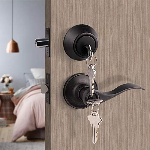 Gobrico Front Door/Exterior Door Lever Lockset With Single Cylinder Deadbolt Combination Set Keyed Alike, Entry Door Lockset With Deadbolt, Oil Rubbed Bronze Finished,1Pack #TOP1