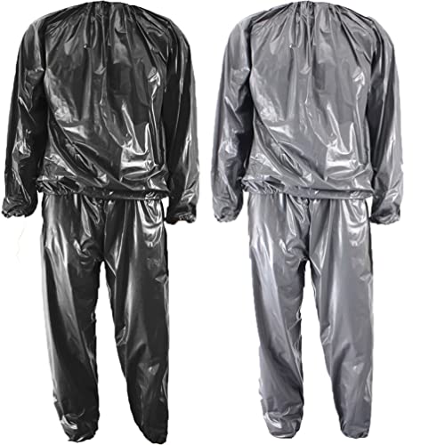 Heavy Duty Sauna Suit Men Women Weight Loss Exercise Slim Gym Fitness Workout Anti-Rip PVC Sweat Sauna Suit (Black, M)