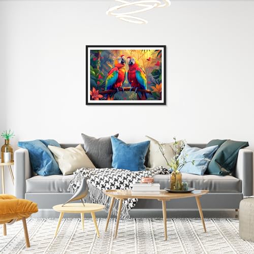 Image of HEIBAGO Birds Diamond Art Kits for Adults, Diamond Painting Kits Parrots for Adults Beginners, 5D Colorful Full Drill Round Diamond Art Painting, DIY Diamond Dots for Adult for Home Wall Decor 16x12In