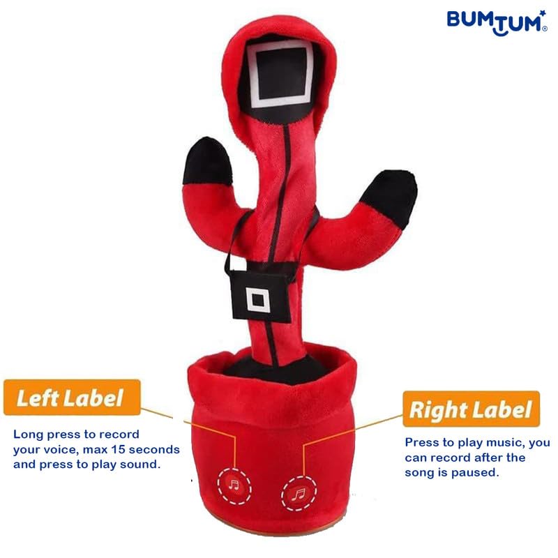 Image of BUMTUM Dancing Singing Squid Game Theme Character Toy, Wriggle & Singing for Babies & Kids, Plush Musical Electronic Toys, Voice Recording Repeats(Red)
