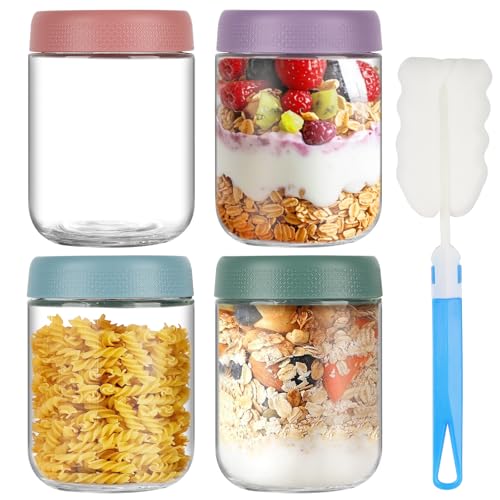 Esilihom 4 Pack 16 OZ Overnight Oats Jar with Lids, 500ml Glass O...