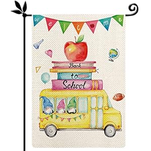 Welcome Back To School Garden Flag School Bus Apple Gnome Garden Flag Small Vertical Double Sided First Day of School Outdoor Flag for Patio Lawn Party Outdoor Decor 125 x 18 Inch