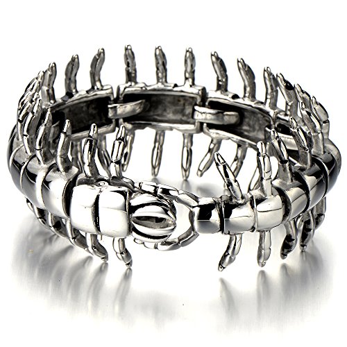 COOLSTEELANDBEYOND Stainless Steel Large Centipede Bangle Bracelet Silver Color Polished Mens3