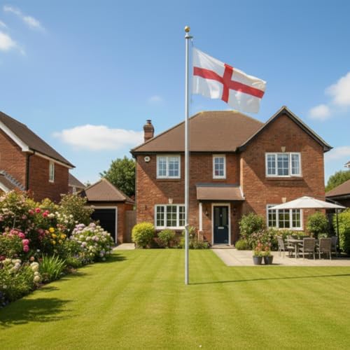 England Flag 20 FT Heavy Duty Aluminium Pole Kit – Outdoor Flagpole with Parts for House, Garden, or Yard – Easy Install, Weather-Resistant St George's for Outside Display