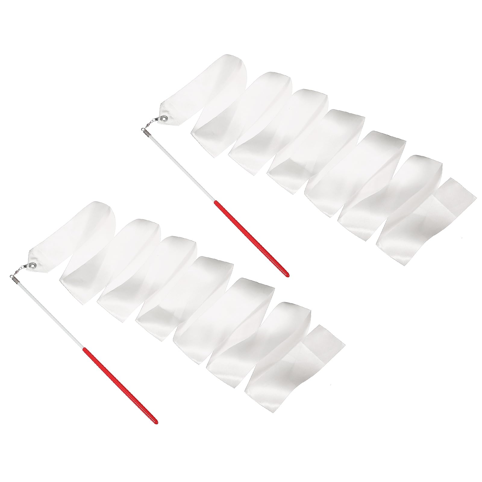 YELARXI 2 Pcs Dance Ribbons, 78.7" Gymnastics Ribbon Streamers, Rhythmic Dance Twirling Sticks with Non-Slip Red Wand -Fitting for (Gymnastics/Talent Shows/Artistic/Party) White